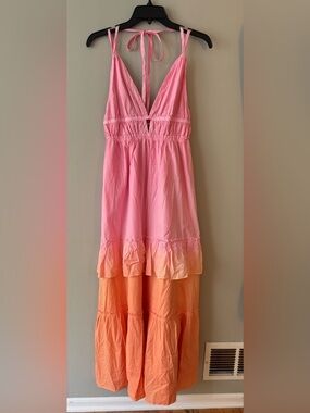 Tiered Pink to Peach Ombre Maxi Dress
